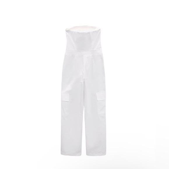 BLOGGER'S FAVE! Zara Strapless Cargo Jumpsuit White NWT - Picture 15 of 16